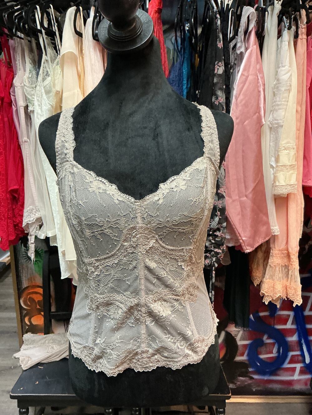 VICTORIA'S SECRET GREY LACE HALTER CORSET CAMI TOPSMALL NWT